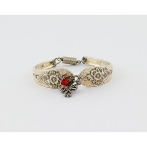 Sterling Silver Spoon Jewelry Flower Heart Cross Charm Bracelet 7 1/4"